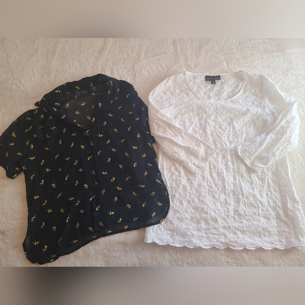 Bundle of two lovely Dana Buchman blouses Floral silk/Eyelet cotton size S/M
